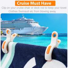 Beach Towel Clips For Beach Chair Pool Chair On Cruise, Plastic Strong Clip Cloth Pins Clothespins Windproof Hanging Clamps For Chairs Beach Accessories And Hanging Rack