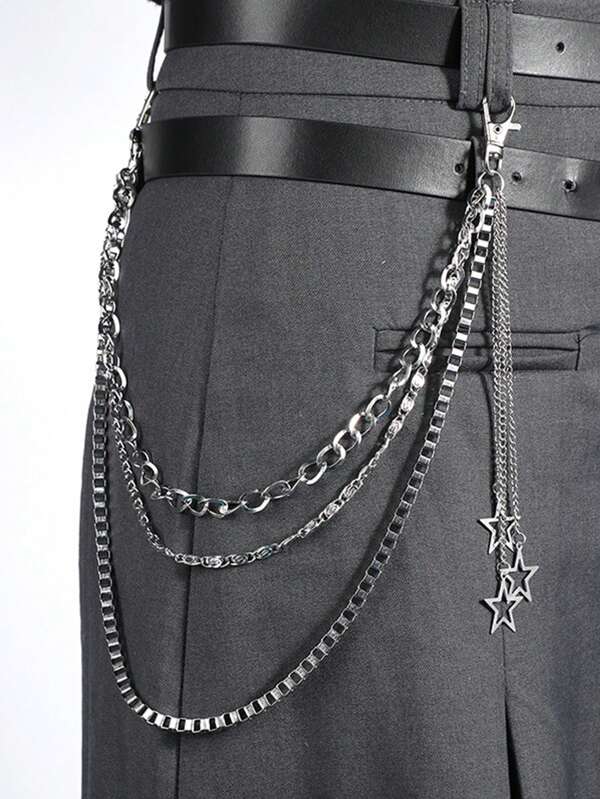 1pc 3-Layered Star Waist Chain, Five-Pointed Star Decor Chain, Punk Style Waist/Pants Chain Accessory, Suitable For Pants, Shorts And Skirts, Chain Sent Randomly