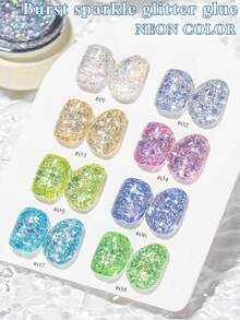 2026 New Colorful Starry Rhinestone Gel Nail Polish 12ml, Fashionable Spring/Summer Transparent Blue, Green, Yellow Glitter Magnetic Manicure Set, Includes Base Coat And Top Coat, Requires UV Lamp, Virus-Free Holographic Transparent Colors, Suitable For Work/Commute/Date, 8-Color Hot Selling Set, Salon-Level Long-Lasting 28 Days, Nail Art Design - Nhiều màu - Xem 19