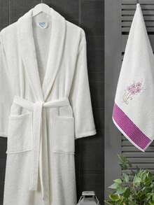Bathrobe Women Fluffy, Bathrobe Men With Hood Terry Cloth Sauna Robe, Unisex, Sauna Robe Women With Long Belt S/M - L/XL - Cream - View 2