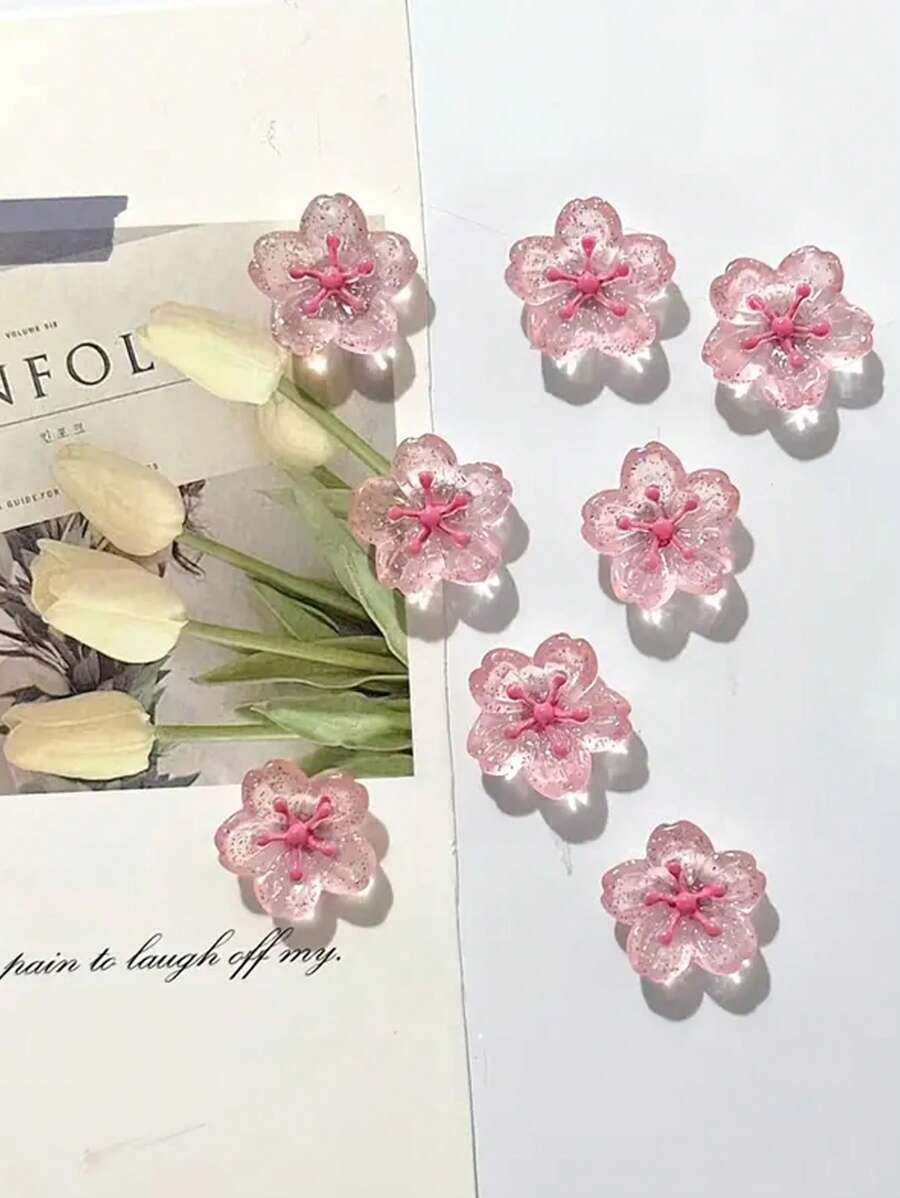 [Pink Decorative Fridge Magnets] Pink Sakura Fridge Magnets, Cute Decorative Fridge Magnets, Suitable For Office Whiteboards, Lockers, Dishwashers, Kitchen And Home Decoration, Plastic Round, Christmas Gift Ideas, Cute Resin Message Magnetic Stickers Photo Stickers