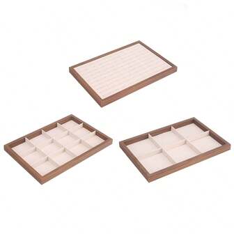 1pc Minimalist Jewelry Storage Tray, Wooden Frame With Soft Lining, Reasonable Compartments To Protect Jewelry, Ideal For Personal Jewelry Organization And Jewelry Store Display For Women Storage Organizer Travel Holiday Essential Fall Decor Autumn Halloween