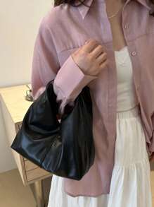Bolso de hombro de piel sintética (PU) de unicolor y estilo versátil y a la moda, bolso baguette pequeño y minimalista casual para mujeres