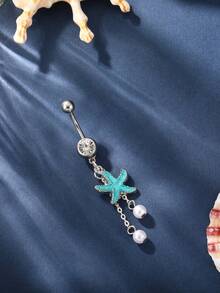 1 Pc Nautical Alloy Dangle Sea Star Navel Piercing Ring, Stainless Steel Body Jewelry For Daily Wear - Starfish - View 5