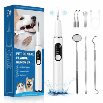 Dog Teeth Cleaning Kit, Pet Ultrasonic Tartar Remover With LED Light, 5 Cleaning Modes, USB Rechargeable Dog Toothbrush, Dental Tool For Removing Plaque And Tartar, Suitable For Cats & Dogs, Efficient Pet Teeth Cleaner, Multifunctional Dog Teeth Cleaning Set, IPX6 Waterproof
