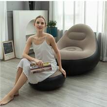 Inflatable Recliner Chair, Foldable Portable Slouchy Sofa With Footrest, Suitable For Living Room And Bedroom Air Mattress Sofa - Brown-lazy Inflatable Sofa - View 3