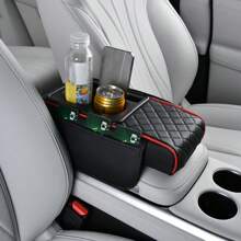 Car Center Console Height Increasing Armrest Cushion Multifunctional PU Leather Armrest Pad With Cup Holder Universal Car Armrest Pillow