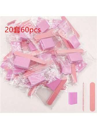 20 sets de 60 piezas Kit de arte de uñas rosa - Cortaúñas mini desechables, tabla de limar uñas, palitos de limar uñas, para pulir uñas