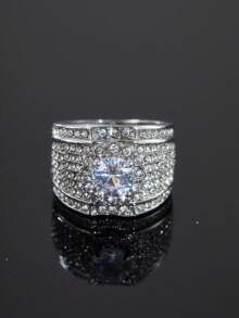 1PC Fashion Luxury Men Rings Silver Color Zirconia Stone Finger Ring For Women Men Wedding Band Party Jewelry Accessories - Ring - View 8