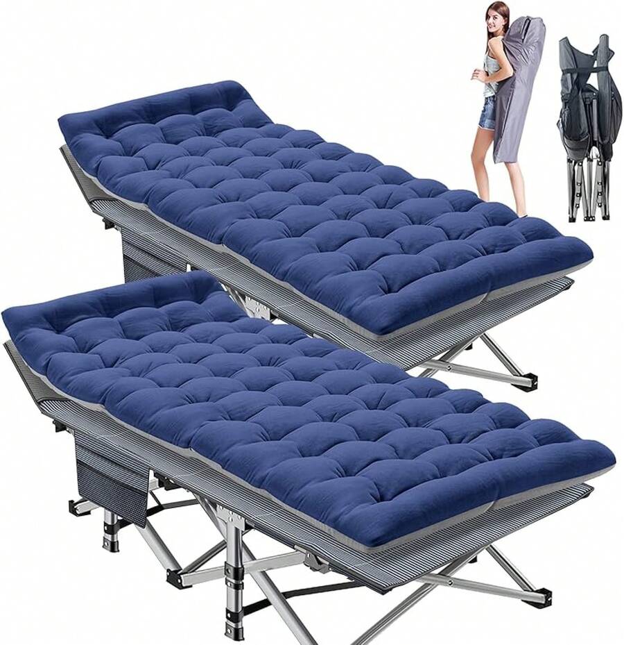 ABORON Oversized XXL Folding Camping Cot W/Mat For Adults, 78" L X 32" W X 18" H, Heavy Duty Outdoor Bed With Carry Bag,1200 D Layer Oxford Travel Camp Cots - 海軍 - 查看 1