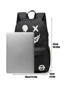 Minimalist Lightweight Glow-In-The-Dark Graphic Backpack & Shoulder Bag, Water-Resistant Large Capacity Adjustable Strap Casual College Bag For Men (All Webbing Prints Random) - Black - View 6
