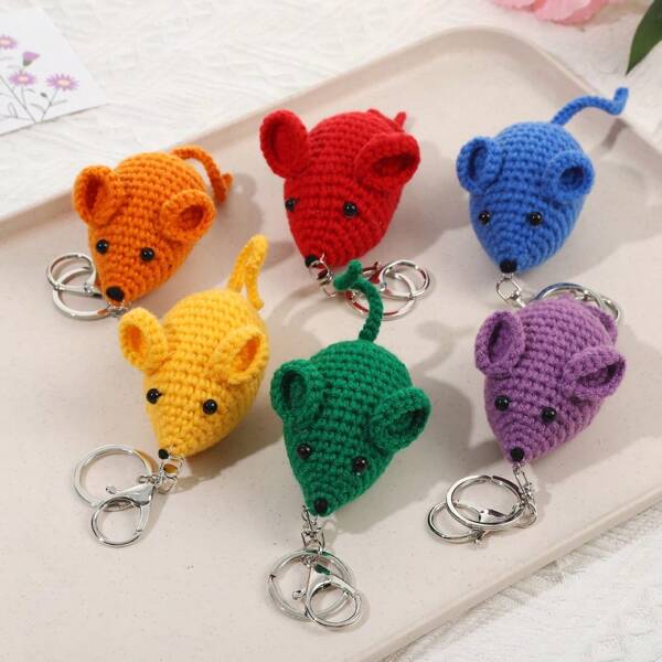 Handmade Crocheted Casual Mouse Plush Keychain Car Accessories Bag Charm Backpack For School Letter