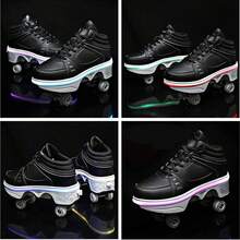 Transformable Flashing Roller Skates For Woman Retractable Wheels Y2K Outdoor Party All Seasons Double-Row Deform Wheel Automatic Walking Shoes, Black - 黑色 - 查看 5