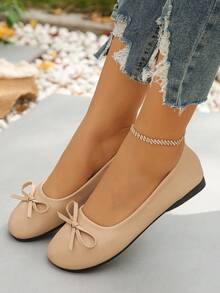 Sapatos Mary Jane Plus Size Femininos, Nova Moda Primavera/Outono, Salto Baixo com Laço e Ponta Redonda, Sapatos Casuais para Uso Diário, Festa, Trabalho, Leves e Confortáveis - Damasco - Ver 3