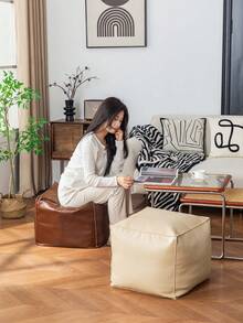 1pc Luxury Vintage Leather Storage Ottoman Footrest Stool, Multipurpose Storage Bag For Living Room, Toys, Accessories (Excluding Filler), Summer Women Gift, Wedding - Black - View 3