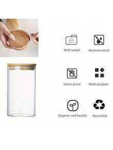1pc/6pcs Set High Borosilicate Heat-Resistant Glass Airtight Jars, Transparent Round Glass Food Storage Canisters With Lids For Kitchen, Snacks, Dry Goods - Transparent - View 5