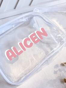 Personalized Name Cosmetic Bag, Transparent Waterproof Cosmetic Bag Toiletry Bag, PVC Zipper Transparent Storage Bag Portable Cosmetic Bag, Wallet, Card Holder, Lotion Storage Bag, Travel Storage Bag, Pen Bag