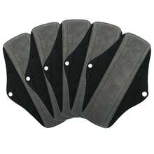 5 Packs Overnight Long Reusable Sanitary Napkins Soft Washable Charcoal Bamboo Menstrual Pads Light Bladder Support Incontinence Pads Heavy Flow Pads Black Patch