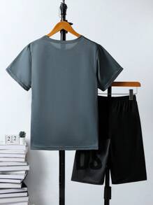 Set de 2 piezas de ropa deportiva para adolescentes varones, incluye camiseta de manga corta y pantalones cortos de running