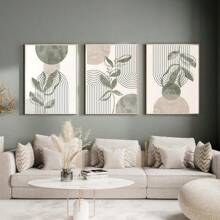 1/3Pcs Bohemian Style Posters Abstract Line Art With Plant Elements Wall Arts, Optional Frame Suitable For Home Office, Bathroom, Living Room, Bedroom, And Dining Room Decoration Optional Frame ,Wall Art With Frame