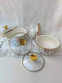 3pcs Enameled Retro Stickers Pot Set, 11.94/13.97/16.0 Cm, Cookware, Stew Pot, Kitchen, Dining, Home Food Storage And Storage, With Dual Handles Outdoor Kitchen Supplies - Portable Outdoor Picnic Camping Cookware, Cookware, Electric Stove, Suitable For Gas, Not Suitable For Microwave, Holiday Gift Set - Vintage Enamel Three-piece Set - View 2