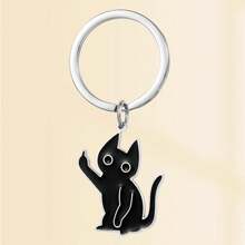 1 pieza Llavero de gato de aleación de zinc, colgante de acero inoxidable de gato negro de dibujos animados con dedo medio, versátil