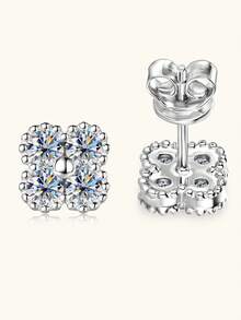 XUJIA 1 Pair 925 Sterling Silver 3mm Round Moissanite Stud Earrings, Fashion Earrings For Women, Engagement Wedding Jewelry Gift