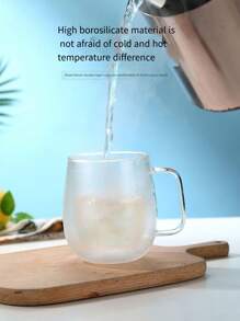 1 pieza Taza de café de vidrio de doble capa de 250ml, resistente a altas temperaturas, gruesa y antique-escaldado con asa recta, taza para latte, taza de leche aislada, taza de té/bebida transparente de alta calidad para el hogar, regalo ideal para fiestas