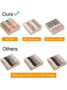 1 pieza/3 unidades Caja de almacenamiento de malla de alta elasticidad multicompartimental de gran capacidad en beige, organizador lavable para ropa, ropa interior y calcetines, plegable