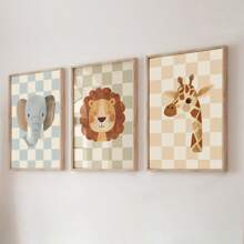 1/6 piezas Cuadros de arte de pared con animales, impresiones en lienzo de cocodrilo, león, elefante, jirafa, cebra, leopardo, lindos animales de dibujos animados, decoración para habitaciones de bebés, niños y salas de juegos sin marco