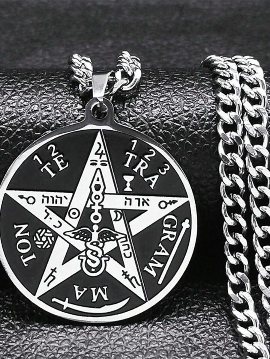 Colar Gótico de Bruxaria Pentagrama Escuro, Colar de Amuleto Original Tetragrammaton de Salomão em Aço Inoxidável para Mulheres