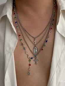 4 件套复古男士十字架吊坠水晶链项链套装，独特新款配饰 - 4件套 - 查看 2