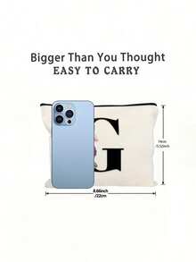 1个首字母印花字体女士化妆包，白色小包，字母A-Z，化妆包，便携式盥洗包，可重复使用化妆包，女士简约大容量旅行化妆包 - 白色 - 查看 10