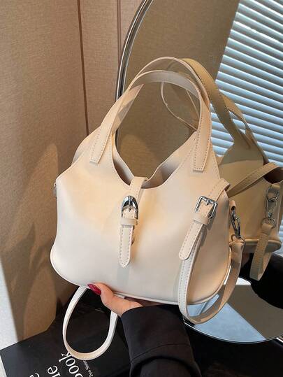 حقيبة كتف نسائية ذات لون أحادي عصري بسيط، حقيبة ذات تصميم دلو من جلد مقلد مع إغلاق بسحاب، مناسبة للفتيات والسيدات والطالبات والمحترفات الشابات، مناسبة للعمل والتنقل والتسوق والعطلات