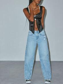 Women's Y2K Lace Tankini Top With Cutout See-Through Sleeveless Slit Sexy Slim Top For Summer Streetwear Grunge Clothes - 黑色 - 查看 4