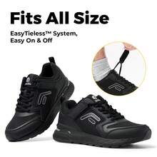 FitVille Men's Lightweight Trainers Extra Wide Fit Comfortable Jogging Road Running Sneakers With Hook & Loop - Jet Black - View 3