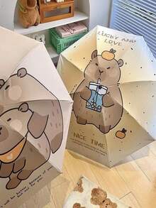 1PC Cute Capybara Cartoon Folding Umbrella - 8-Rib, Waterproof & Windproof, Durable Compact Design For Men & Women - Ideal For Rainy Days, Travel & Outdoor Adventures, Cute Umbrella