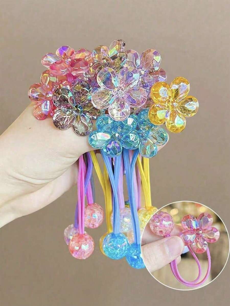 Set de 5 ligas para el pelo con flores de colores para niñas, diademas con cuentas lindas para la escuela, actuaciones y uso diario - Multicolor - Ver 1