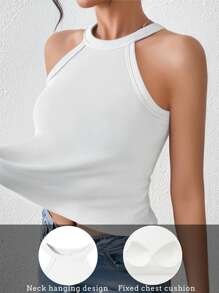 Women's Summer Casual Tank Top, Ribbed Camisole With Padded Chest, Sleeveless Solid Color T-Shirt