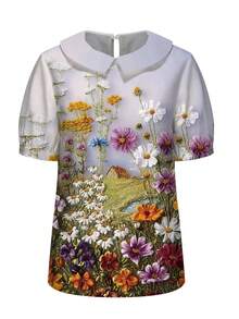 Women's Casual Loose Short Sleeve Top With Animal Print & Asymmetric Neckline - Breathable Polyester Vacation Shirt For Spring Summer Resorts & Daily Wear - Color - View 2