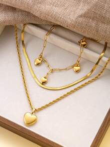3 Peças Conjunto de Colar Gargantilha com Pingente de Coração Elegante e da Moda, Elementos em Aço Inoxidável Banhados a Ouro 18k, Adequado para Uso Diário, Encontros, Casamento, Noivado, Feriados, Presente Exquisito de Jóias, Presente para o Dia das Mães