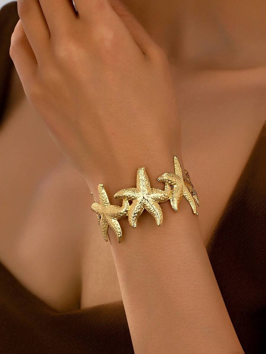 1 pieza Brazalete minimalista de estrella de mar versátil y de moda con vibra oceánica - Amarillo Oro - Ver 1