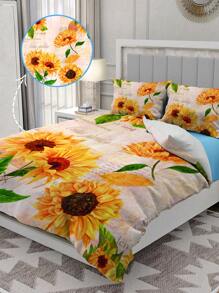 Conjunto de capa de edredom com estampa floral de girassol vintage, 2/3 peças, capa de edredom queen size, com 1 capa de edredom e 1 a 2 fronhas, colcha king size, lençol, poliéster macio e agradável à pele, lavável à máquina e a seco. Adequado para decoração de casa e quarto, disponível em diversos tamanhos, como solteiro e casal. É um ótimo presente de aniversário.
