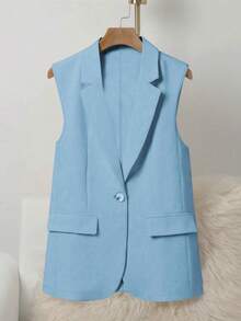 Damen lässig eleganter, vielseitiger, alles passender minimalistischer einfarbiger Blazer Weste mit falschen Taschen, leichtgewichtig