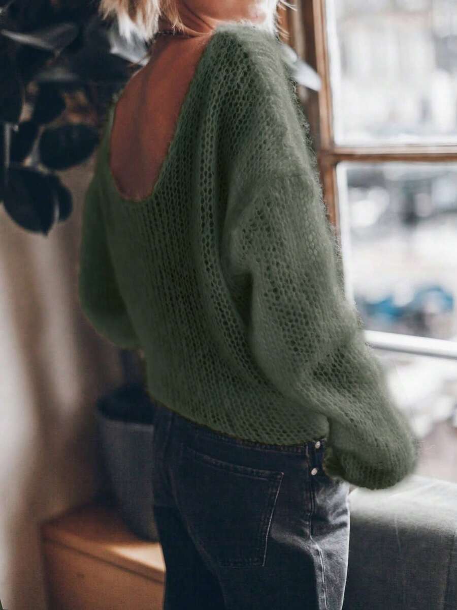 VIBEWAVE Sexy Loose Fit Off Shoulder Hollow Out Lightweight Long Sleeve Sweater For Women, Casual Elegant For Daily & Holiday Wear