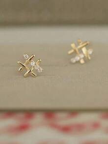 1 对 S925 纯银简约耳钉，百搭个性化休闲耳环珠宝礼物，适合女士