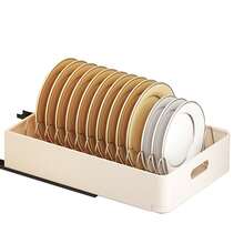 1 Piece Pull-Out Cabinet Organizer, Attached With Adhesive Film, Pull-Out Dish Basket For Kitchen Cabinets, Pull-Out Drawer For Kitchen Organizer - Creamy White-Dish Rack - 查看 2