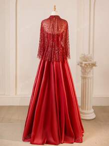 Vestido de noche elegante y formal para mujer, estilo de línea A con el busto con lentejuelas e incluye chal de encaje, vestido de fiesta, vestido de gala, vestido de invitada de boda