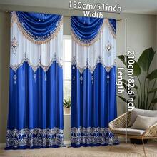 2pcs Luxury White And Blue Curtains, Rod Pocket Design, High-Quality, Personalized Christmas Home Room Decndly, , 100% Polyester Blackout Material, Suitable For Bedroom, Living Room, Shading, Privacy, Light Adjustment, Space Decoration, Seasonal Decor For Christmas, Autumn - Multicolor - View 14
