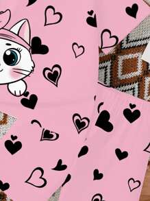 Set di top a maniche corte e pantaloncini con stampa di gatti per bambine e ragazze piccole